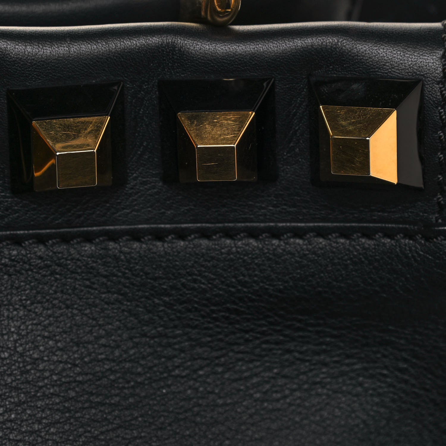 Fendi Vitello Seta Gold Studded Medium Peekaboo Iconic Satchel Black 12 of 12