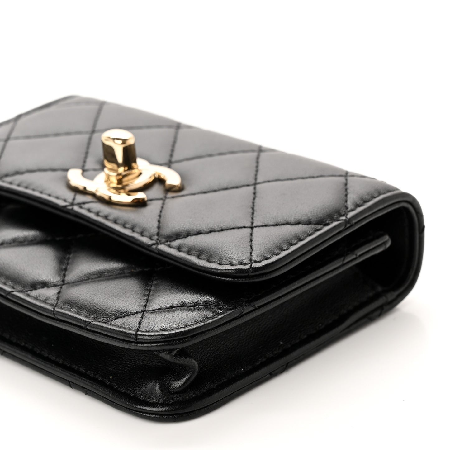 Lambskin Quilted Trendy CC Card Holder On Chain Black