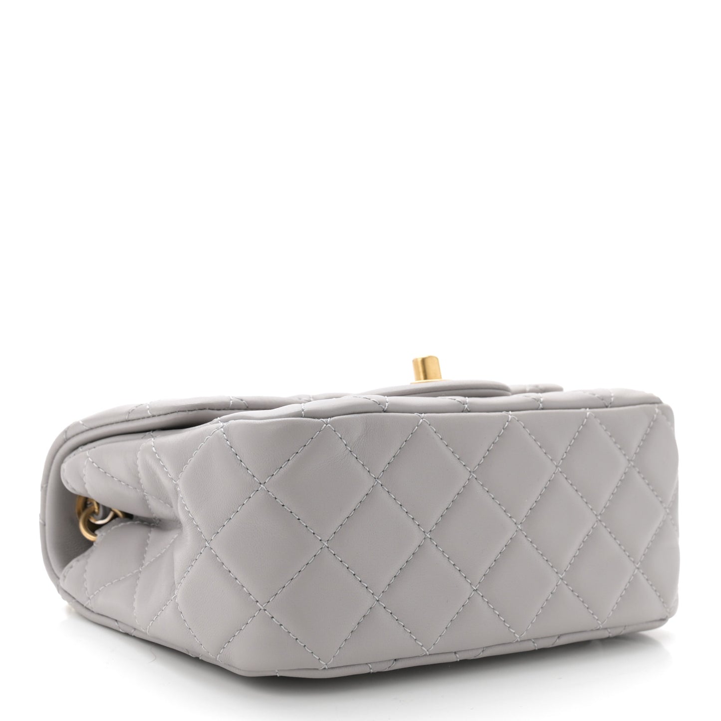 Lambskin Quilted Mini Pearl Crush Flap Light Grey