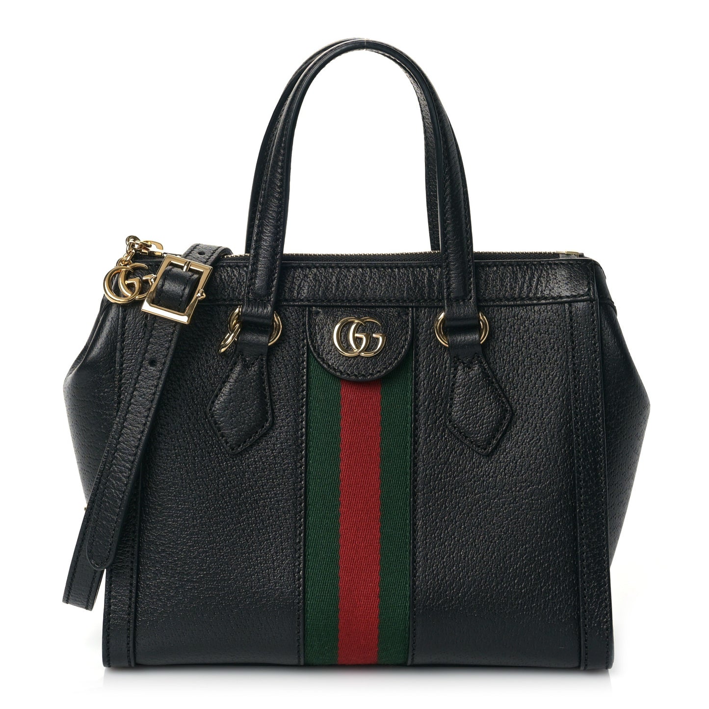 Textured Calfskin Web Small Ophidia Tote Bag Black