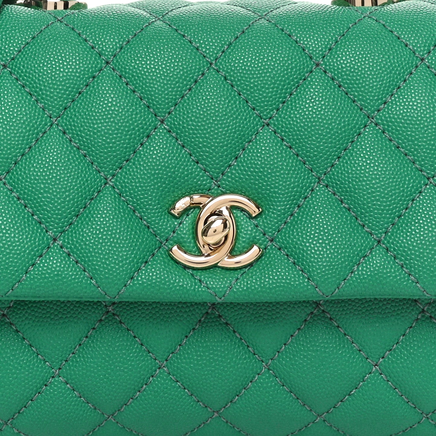 Caviar Quilted Mini Coco Handle Flap Green