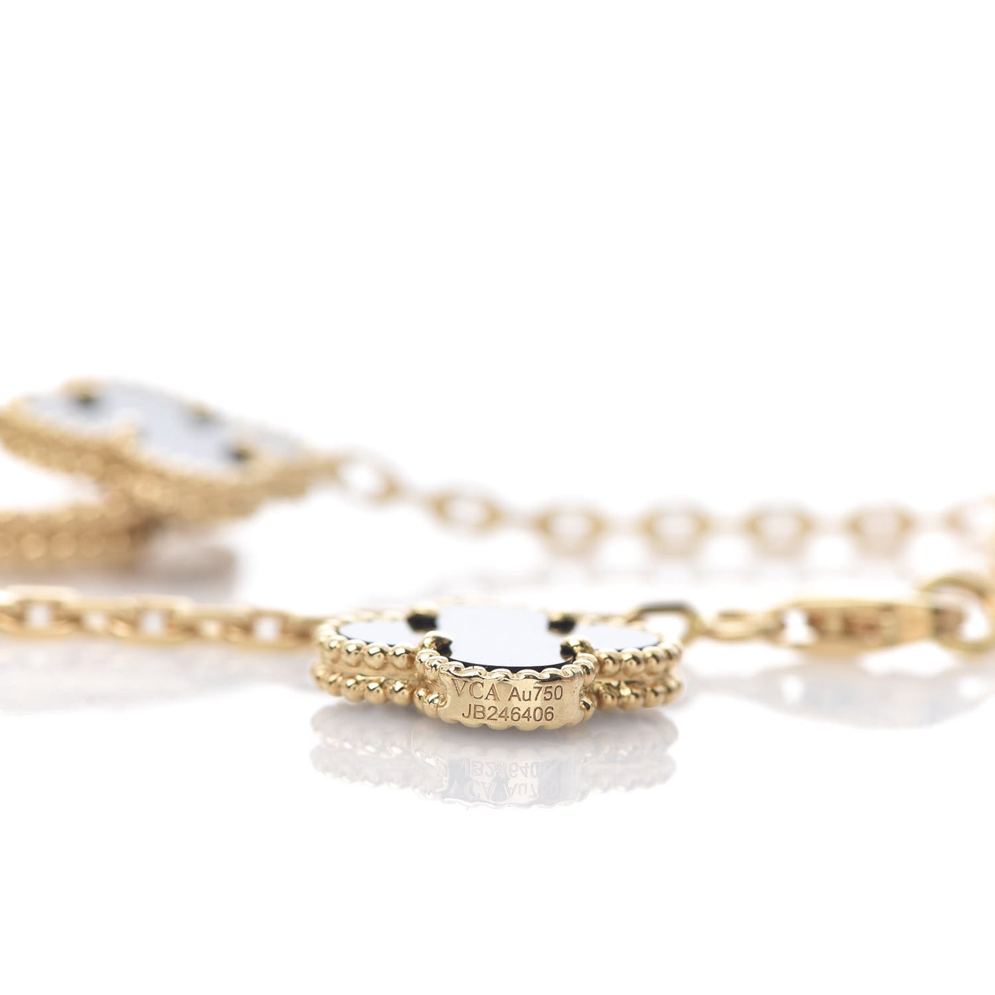 18K Yellow Gold Grey Mother of Pearl Black Onyx 5 Motifs Magic Alhambra Bracelet