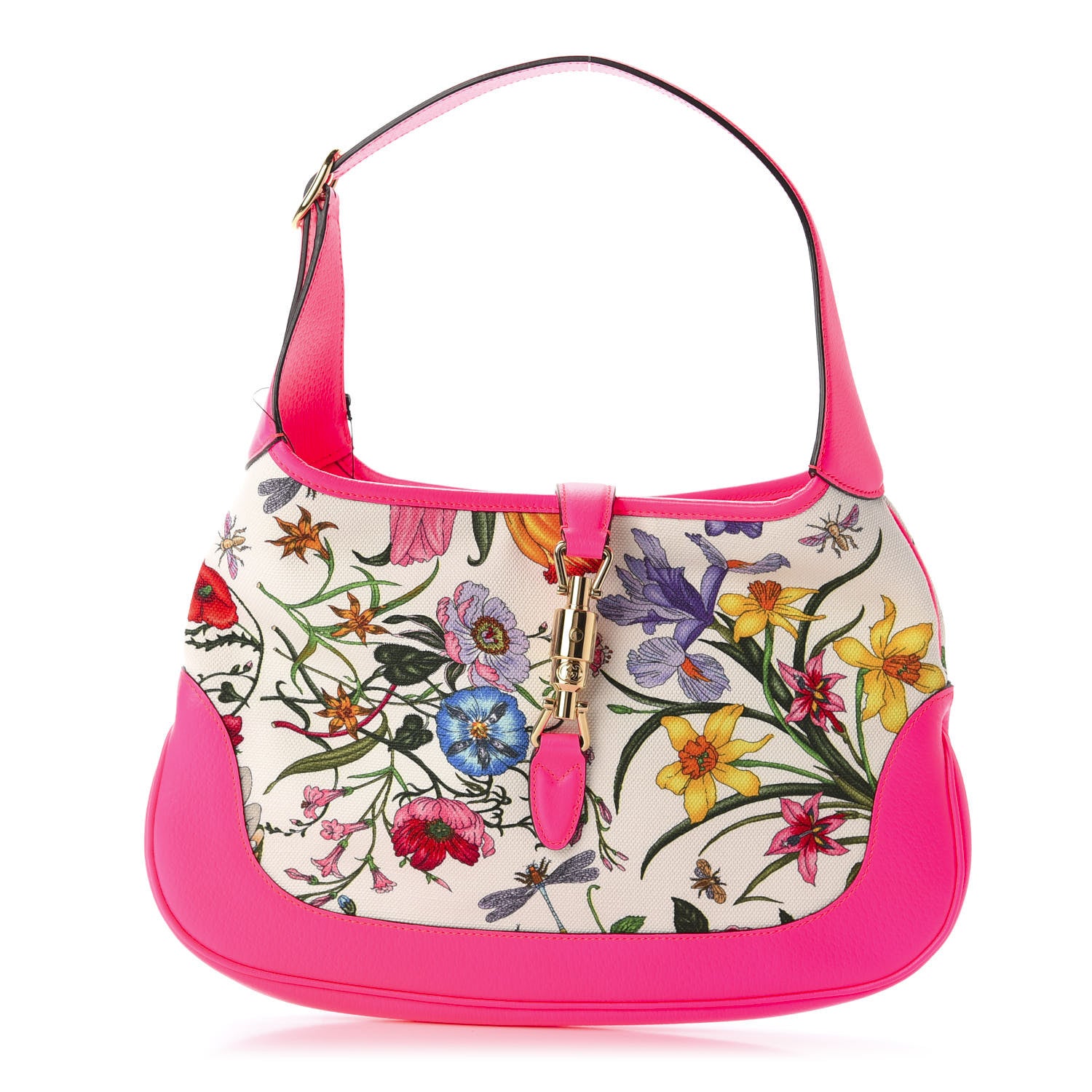Gucci Canvas Flora Medium Jackie Hobo Fuchsia 1 of 10