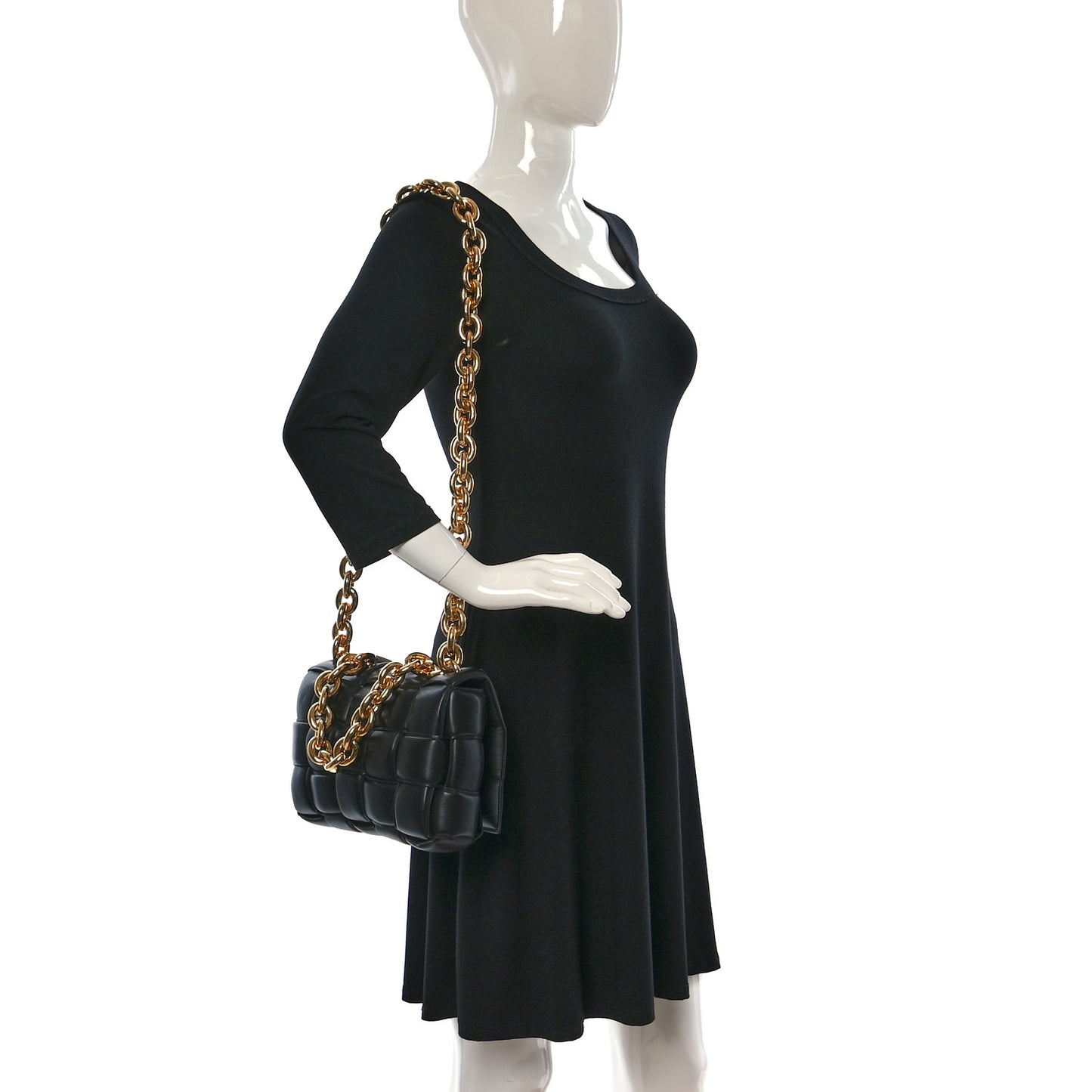 Lambskin Maxi Intreccio Padded Chain Cassette Crossbody Bag Black