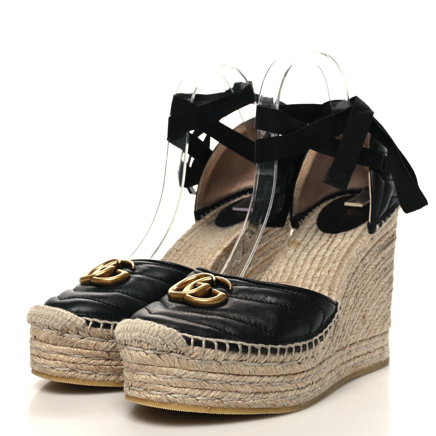 Gucci Nappa Matelasse GG Marmont Ankle Wrap Platform 35/120mm Espadrille Wedges 40 Black 3 of 9