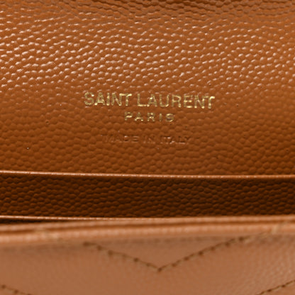 Saint Laurent Grain De Poudre Matelasse Chevron Small Monogram Envelope Wallet Natural Dark 6 of 7