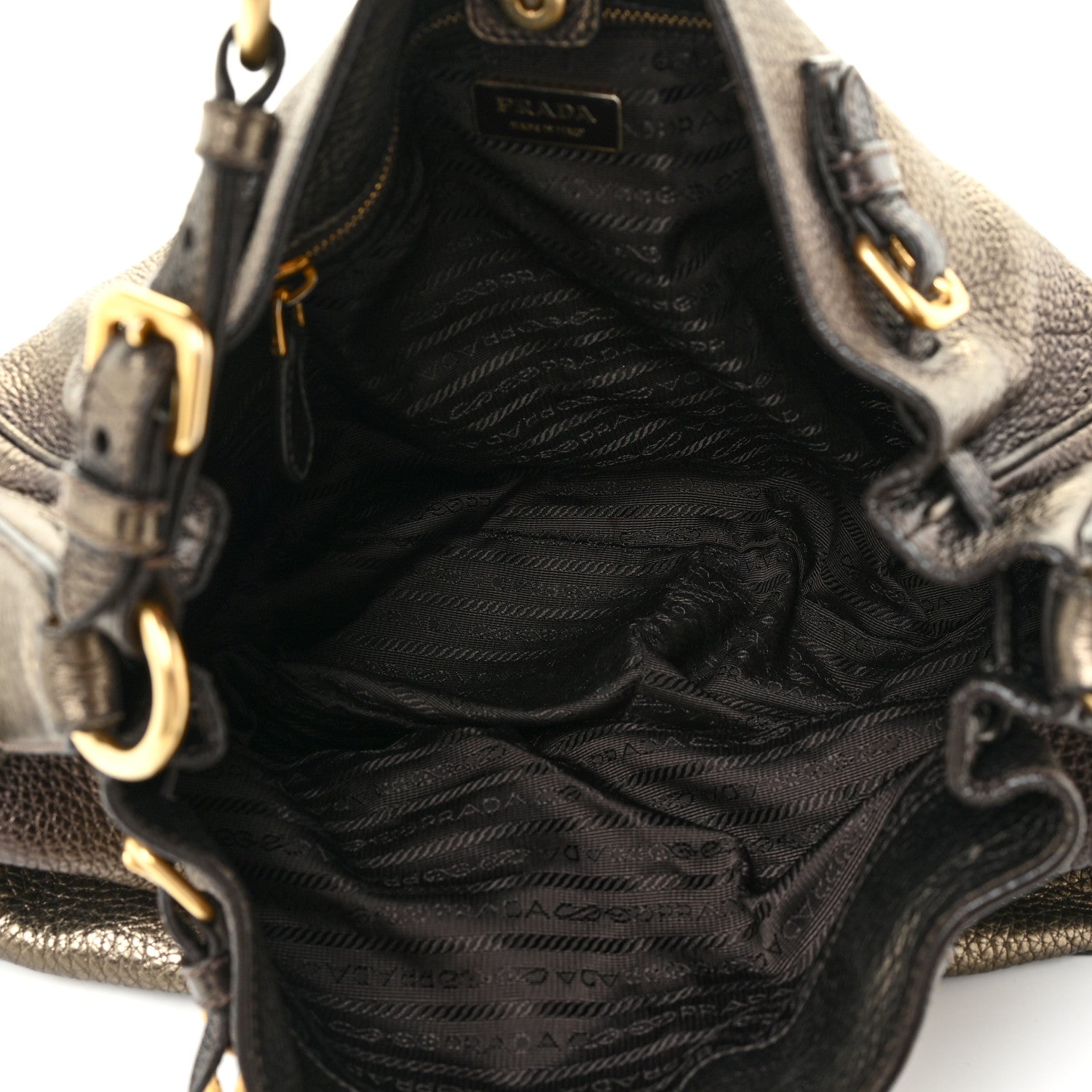 Prada Metallic Vitello Daino Side Pocket Tote Bag Acciaio 5 of 22