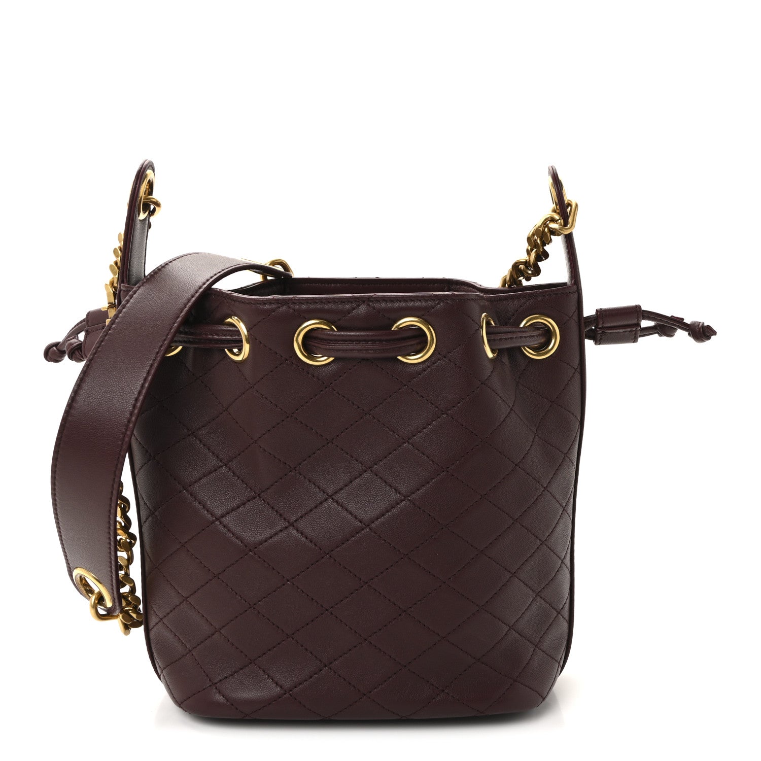 Saint Laurent Lambskin Carre Quilted Cassandre Small Bucket Bag Hot Wine 1 of 10
