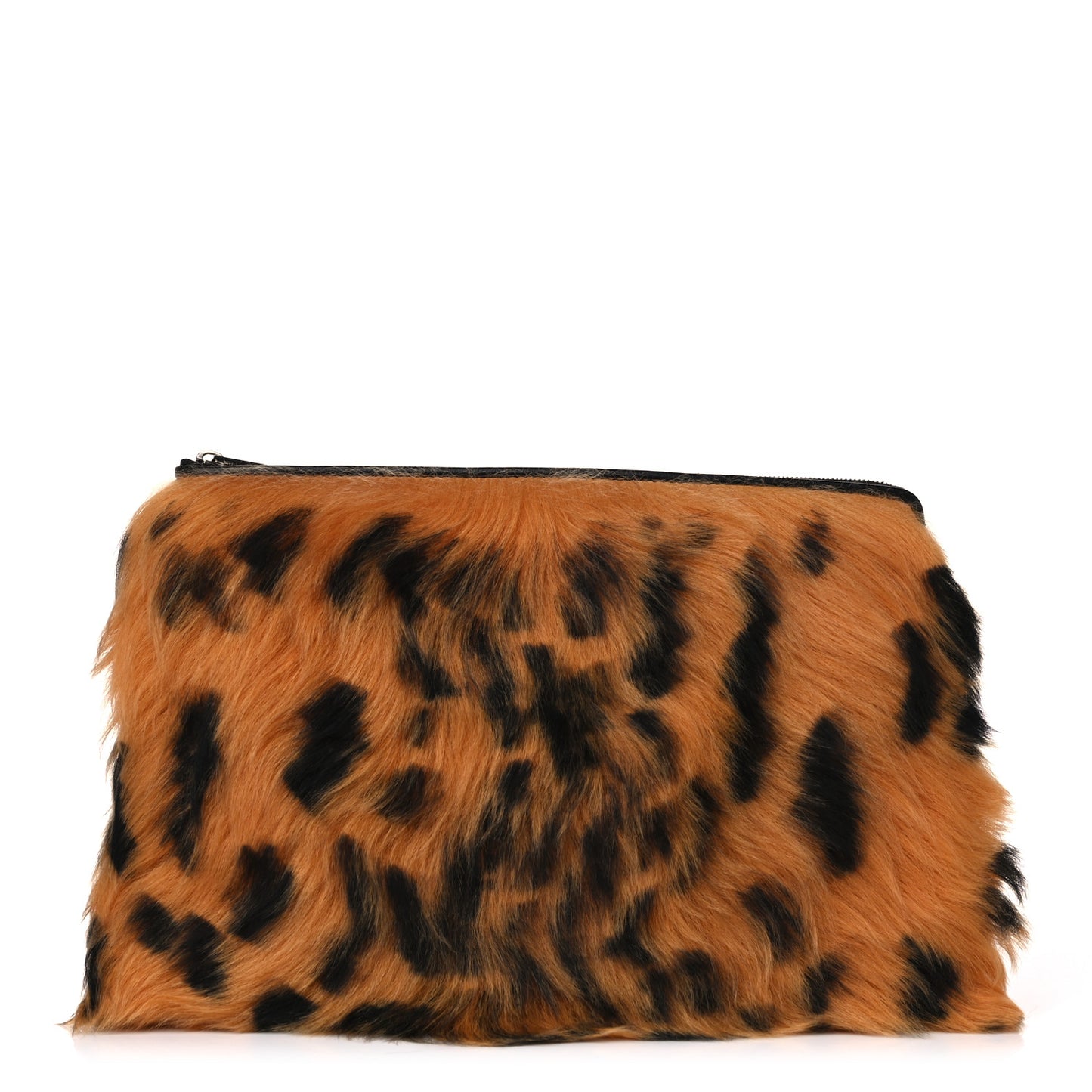 Shearling Leopard Print Solo Clutch Pouch