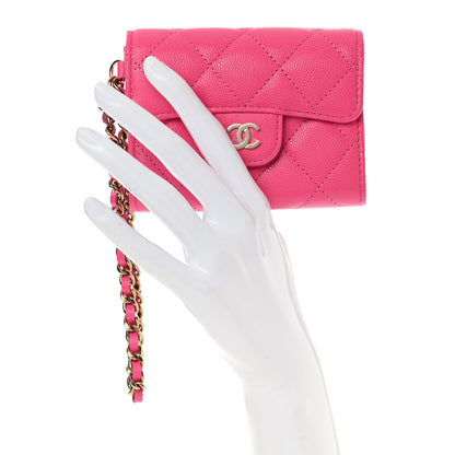 Chanel Caviar Quilted Flap Card Holder Chain Wristlet Rose 2 of 9