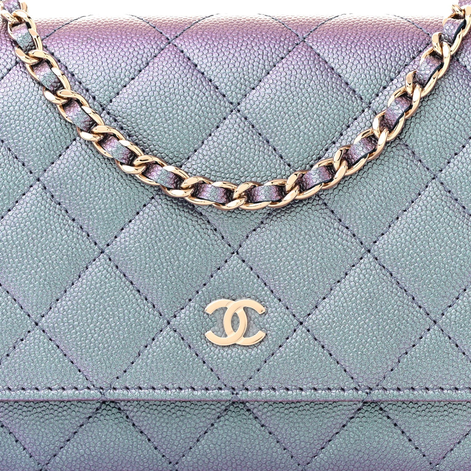 Chanel Iridescent Caviar Quilted Wallet on Chain WOC Dark Blue 9 of 12