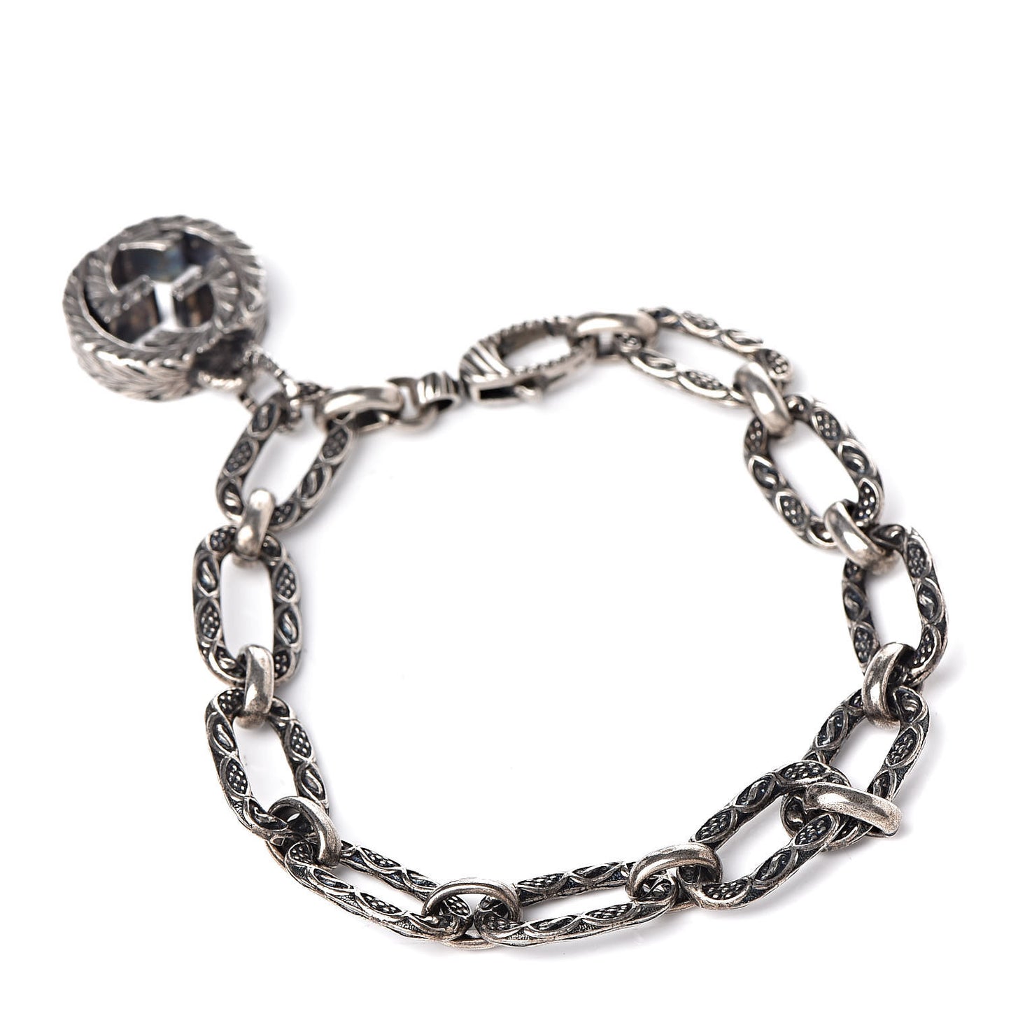 Sterling Silver Textured Interlocking G Charm Bracelet