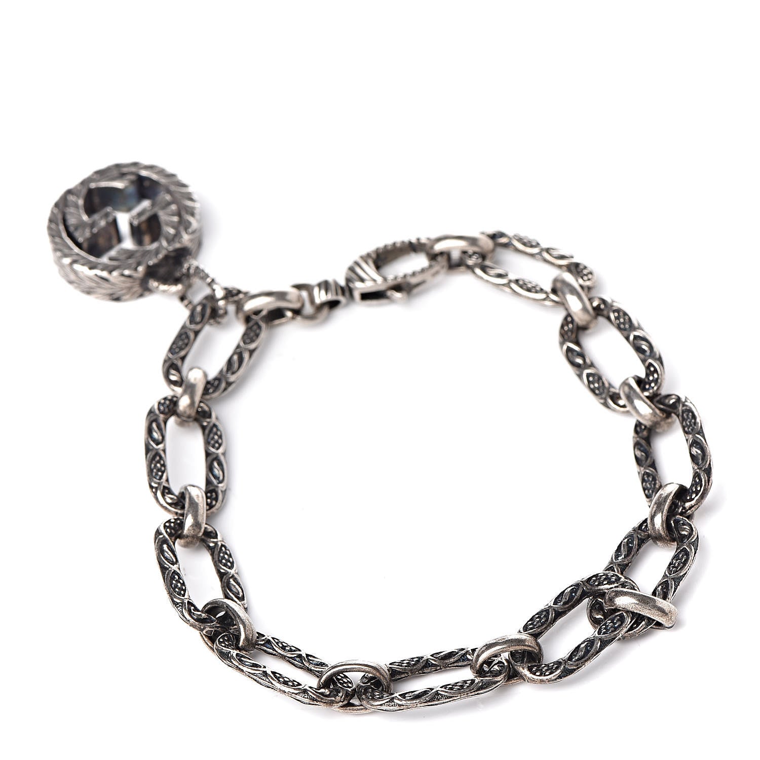 Gucci Sterling Silver Textured Interlocking G Charm Bracelet 3 of 5