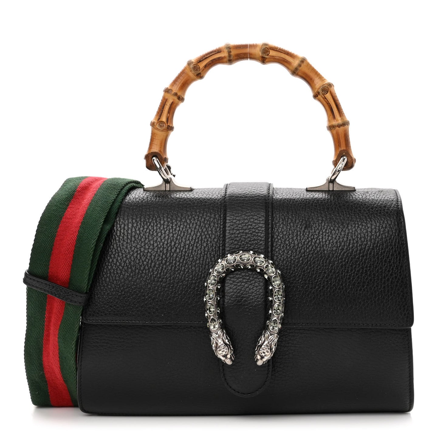 Dollar Calfskin Crystal Web Medium Dionysus Bamboo Top Handle Bag Black Black Diamond
