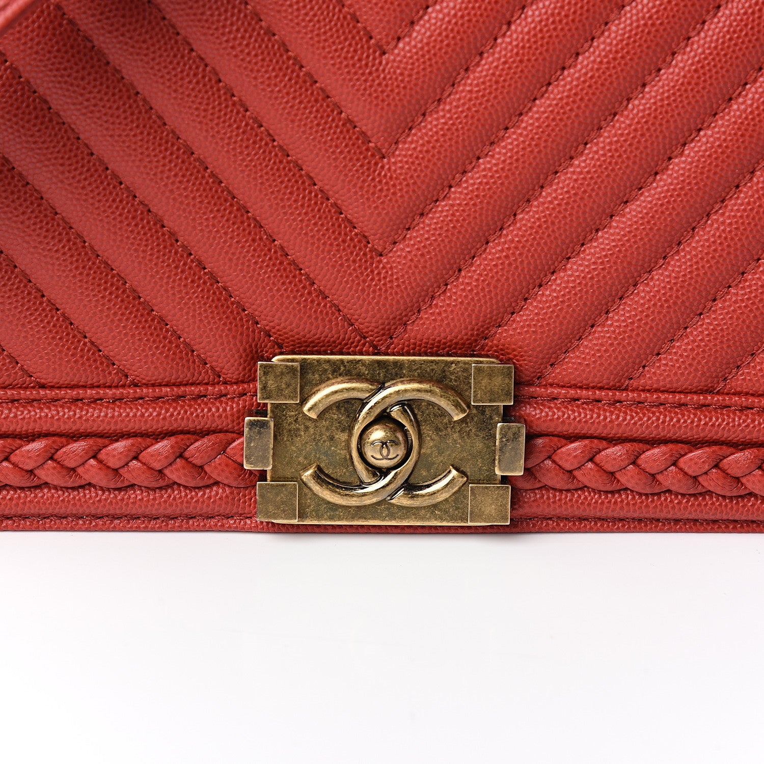 Chanel Caviar Chevron Quilted Braided Medium Boy Flap Red 9 of 10