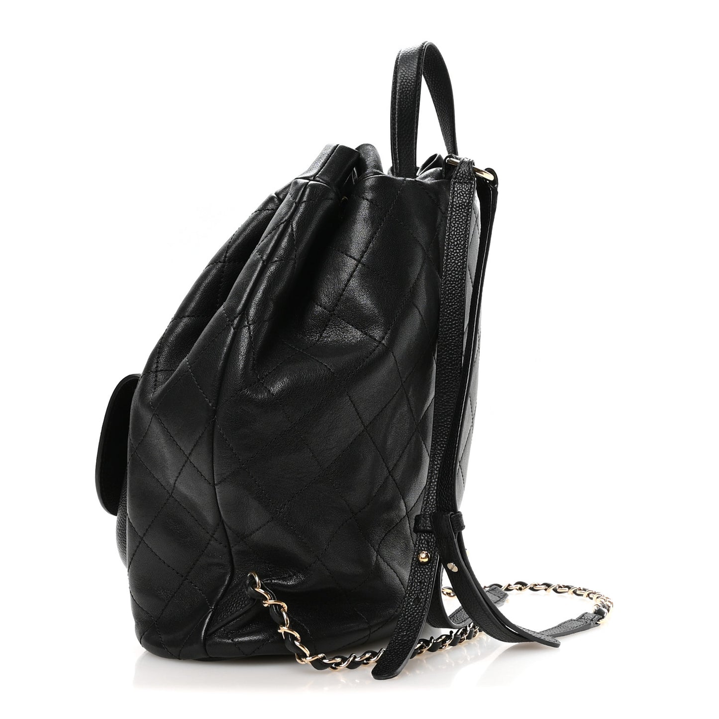 Sheepskin Caviar Quilted Daily Round Backpack Black