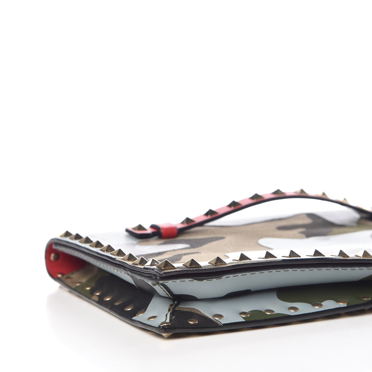 Nappa Canvas Camouflage Rockstud Wristlet Clutch Multicolor