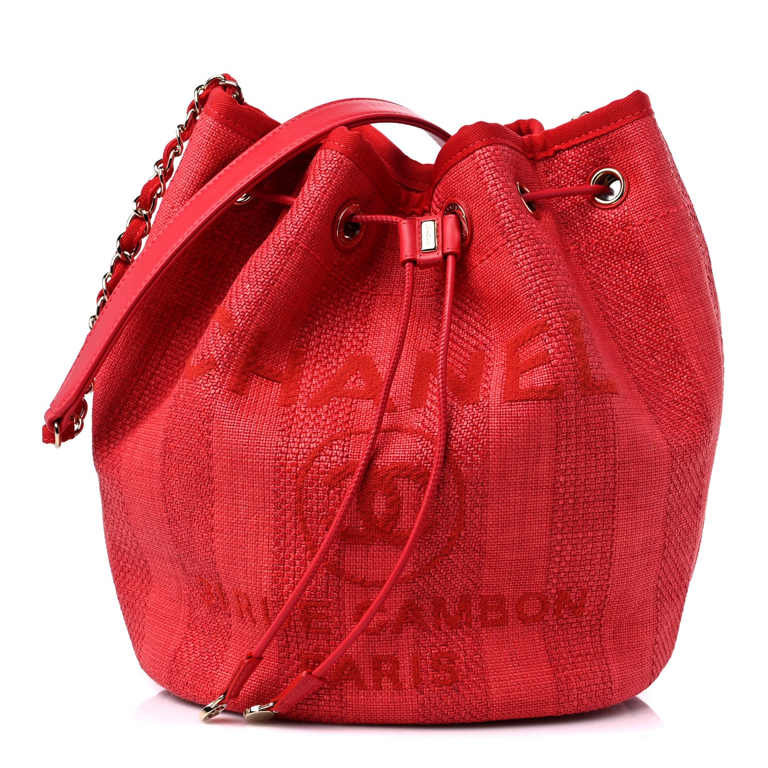 Chanel Mixed Fibers Striped Deauville Drawstring Bag Red 1 of 9