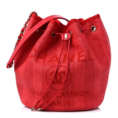 Chanel Mixed Fibers Striped Deauville Drawstring Bag Red 1 of 9