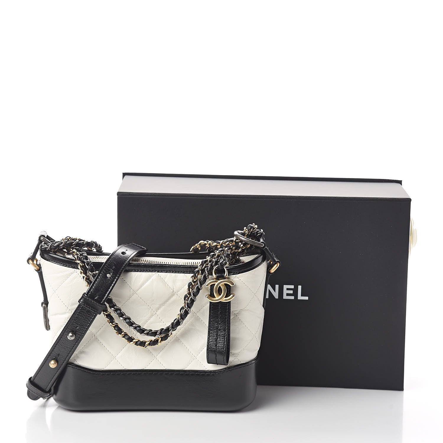 Chanel Aged Calfskin Quilted Small Gabrielle Hobo Black White 10 of 10