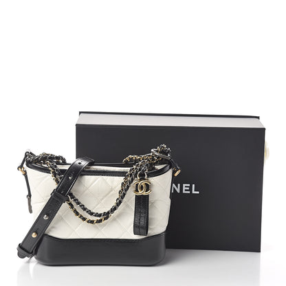 Chanel Aged Calfskin Quilted Small Gabrielle Hobo Black White 10 of 10