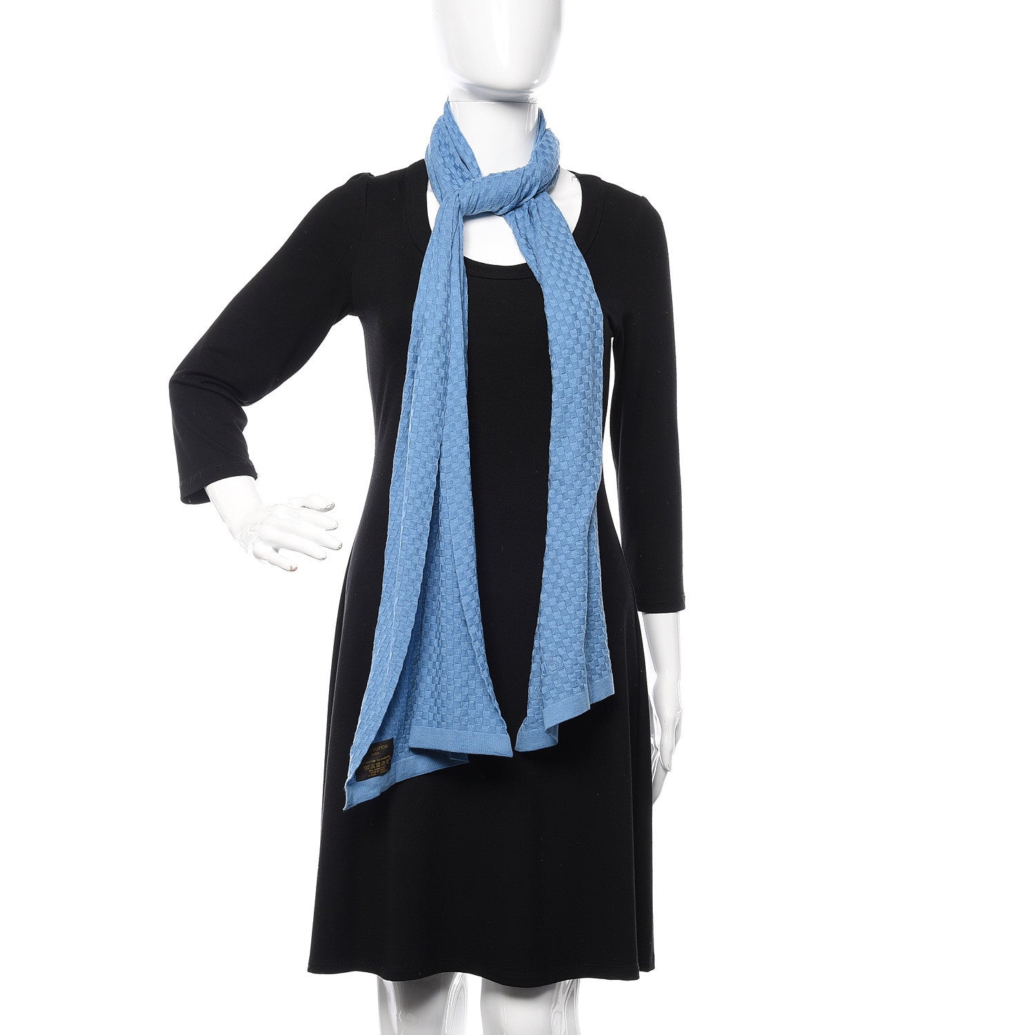 Louis Vuitton Cotton Cashmere Micro Damier Scarf Blue 2 of 5