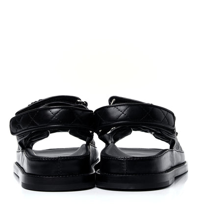 Chanel Lambskin Quilted Velcro Dad Sandals 37 So Black 4 of 6
