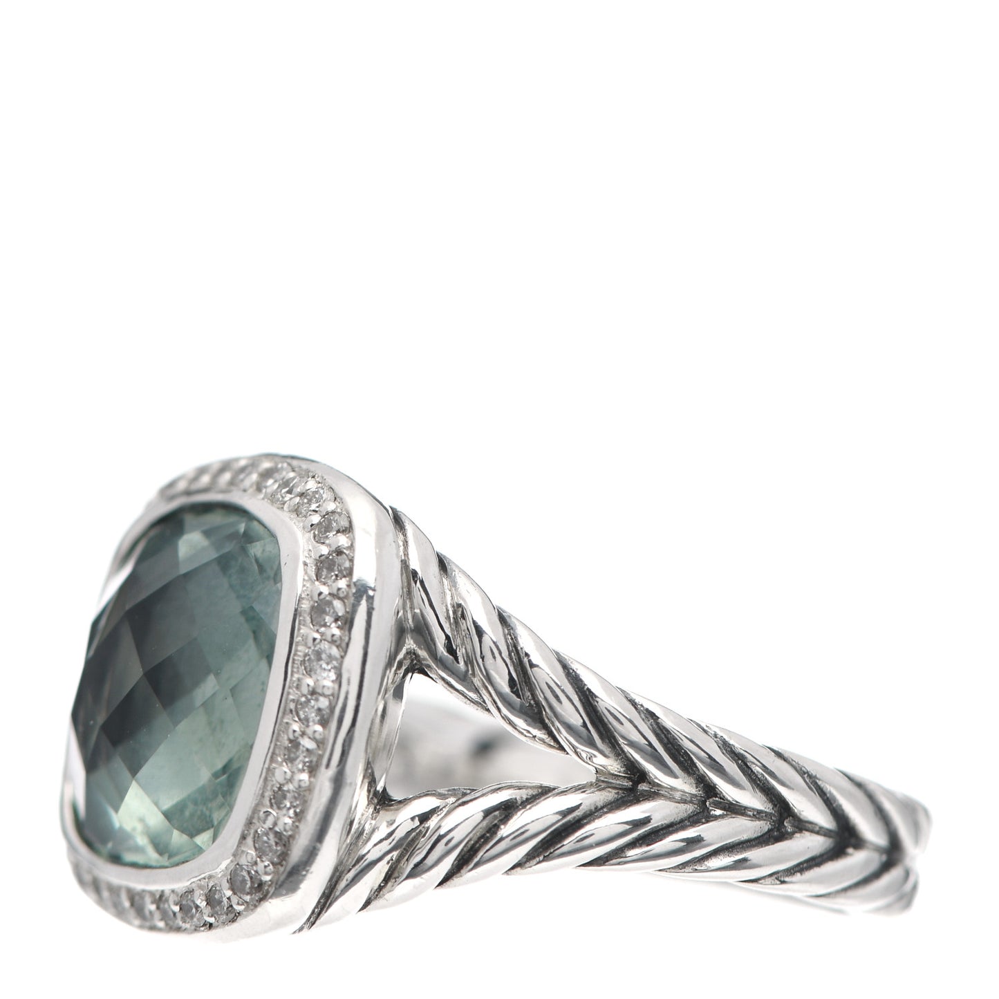 Sterling Silver Diamond Prasiolite 11mm Albion Ring 57 8