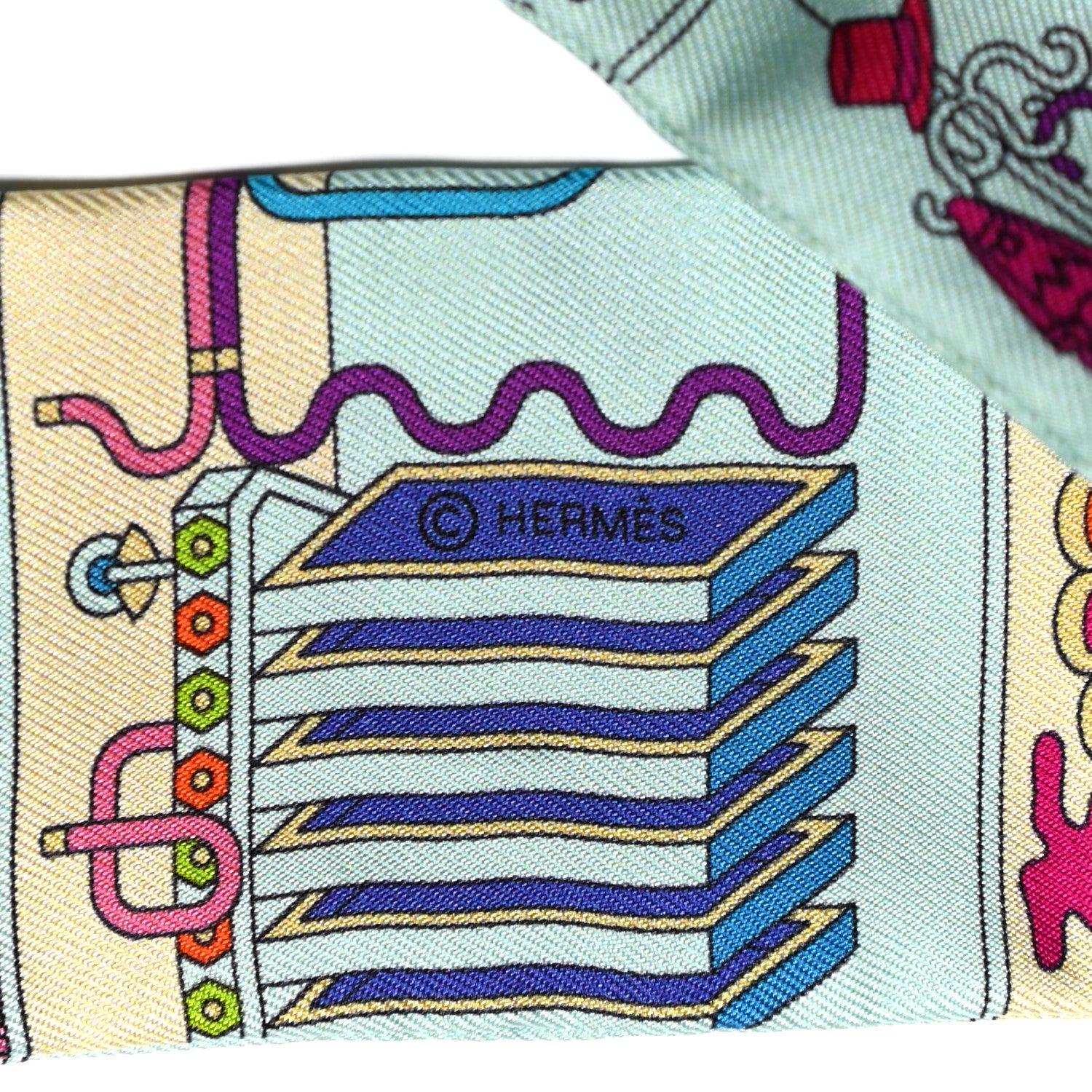 Hermes Silk La Maison des Carres Twilly Aqua Vert D'eau Rose 3 of 4