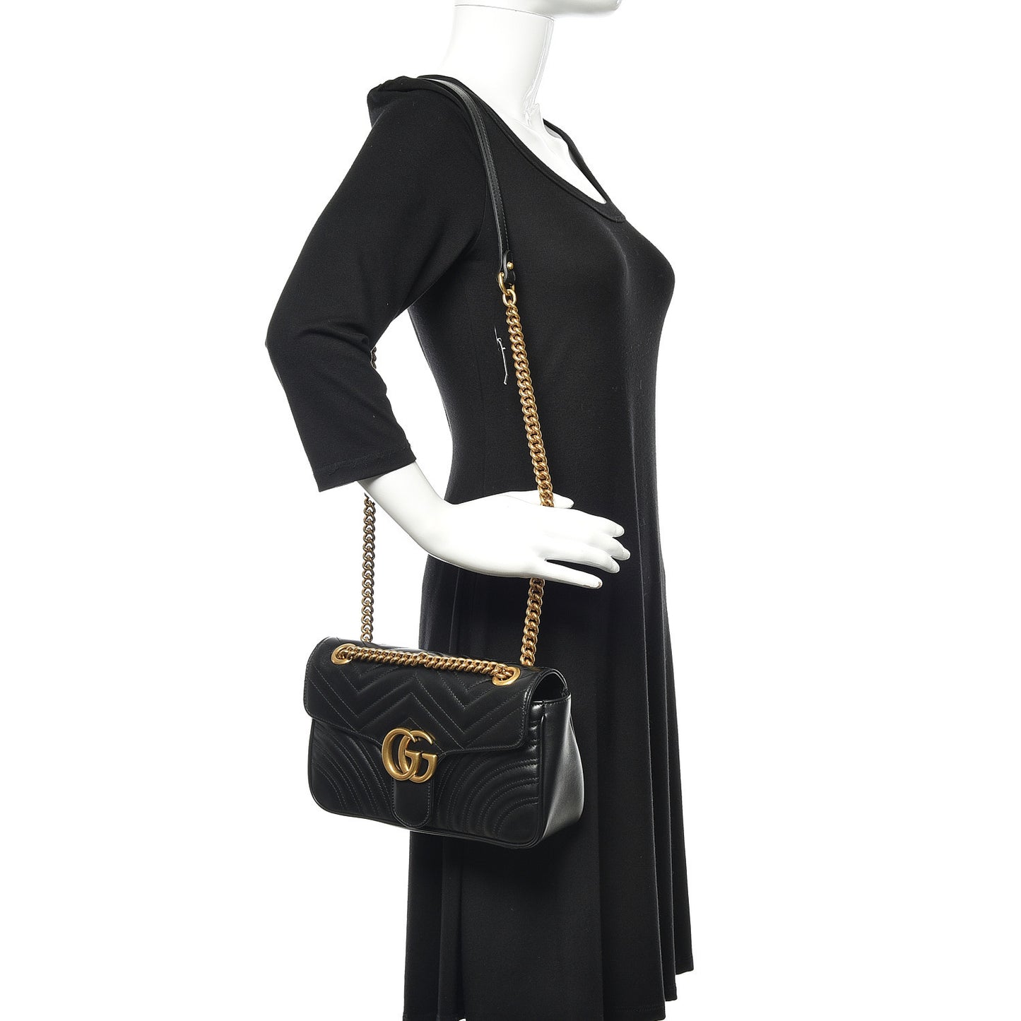 Calfskin Matelasse Small GG Marmont Shoulder Bag Black