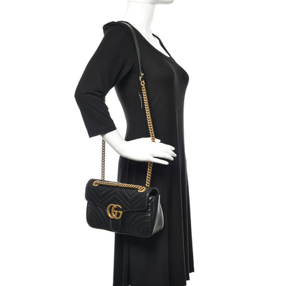 Gucci Calfskin Matelasse Small GG Marmont Shoulder Bag Black 2 of 10