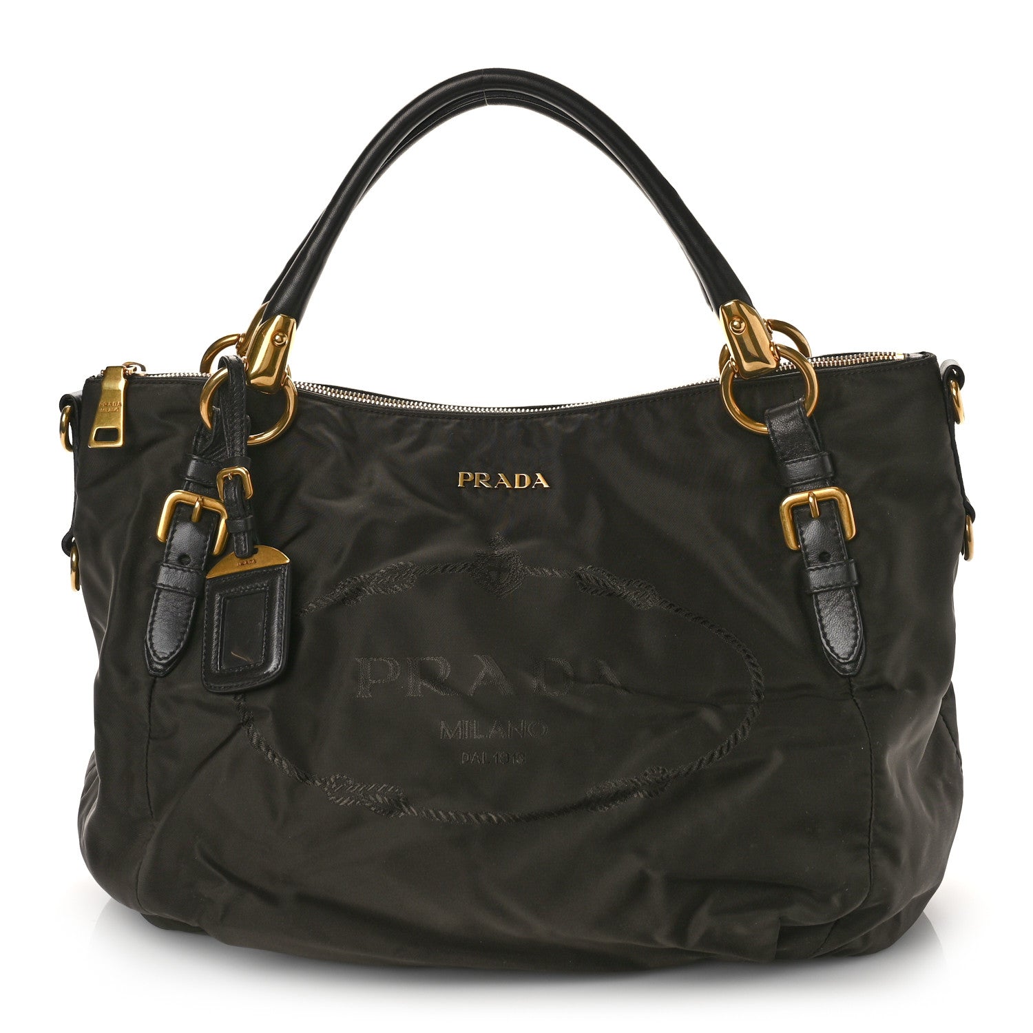 Prada Tessuto Nylon Jacquard Logo Aviator Satchel Ebano 1 of 8