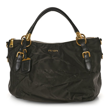 Prada Tessuto Nylon Jacquard Logo Aviator Satchel Ebano 1 of 8