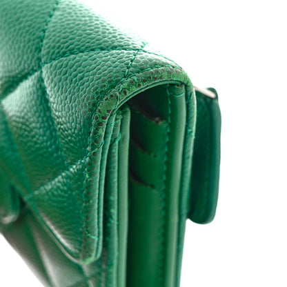 Chanel Caviar Quilted Compact Flap Wallet Green 12 of 15