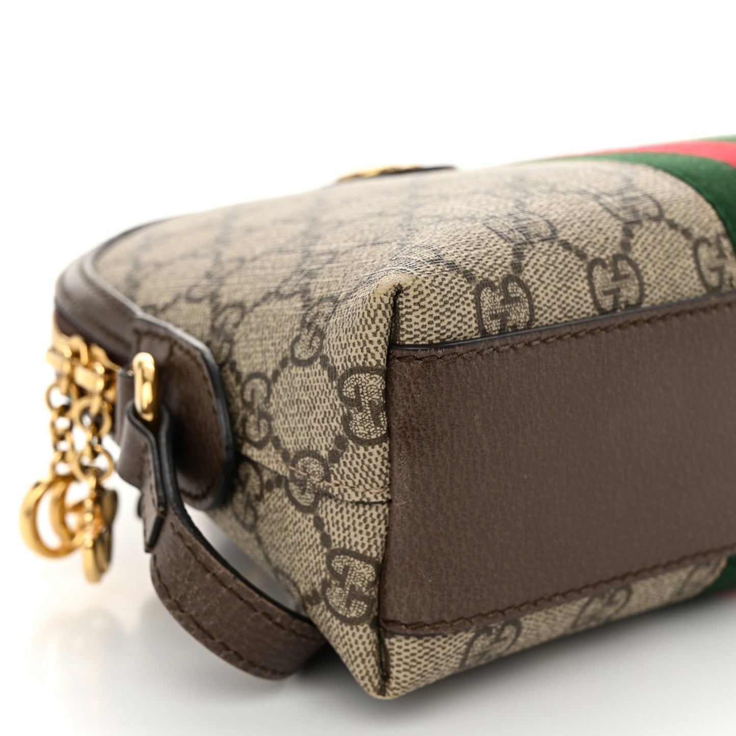 GG Supreme Monogram Textured Dollar Calfskin Web Small Ophidia Dome Shoulder Bag Beige Ebony New Acero