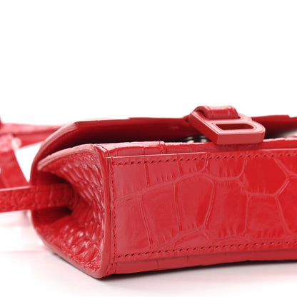 Balenciaga Shiny Calfskin Tonal B Crocodile Embossed Hourglass Top Handle Bag Mini Bright Red 7 of 11