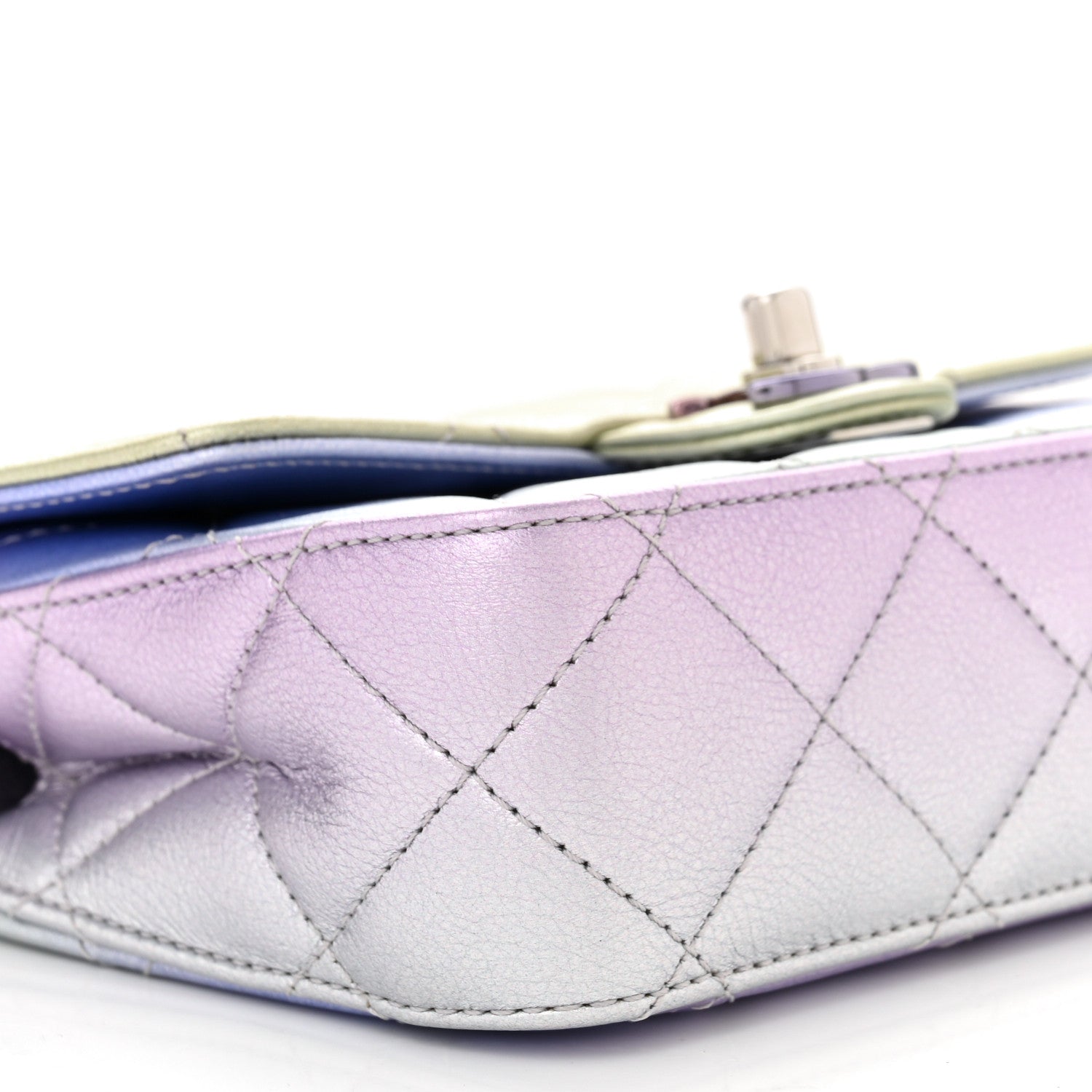 Chanel Gradient Metallic Calfskin Quilted Clutch Silver Blue Yellow Purple 9 of 11