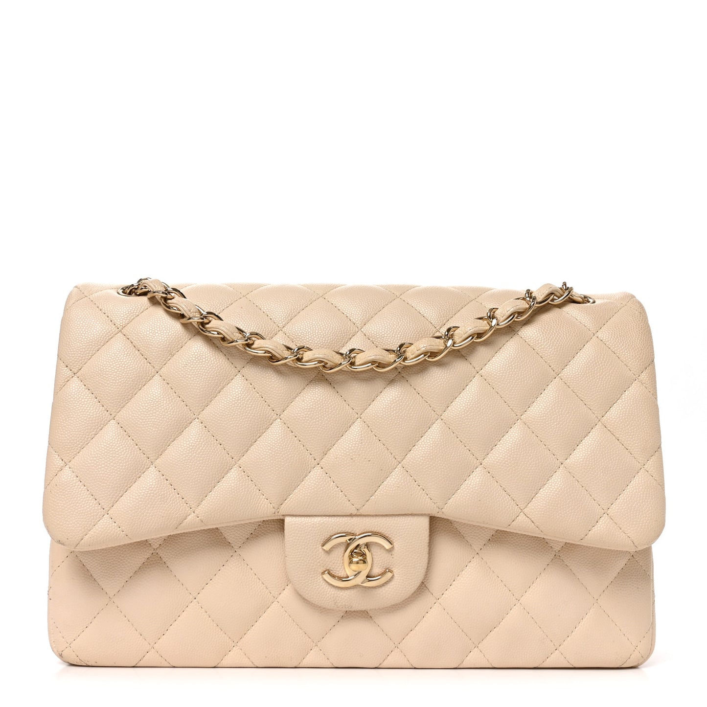 Caviar Quilted Jumbo Double Flap Beige Clair