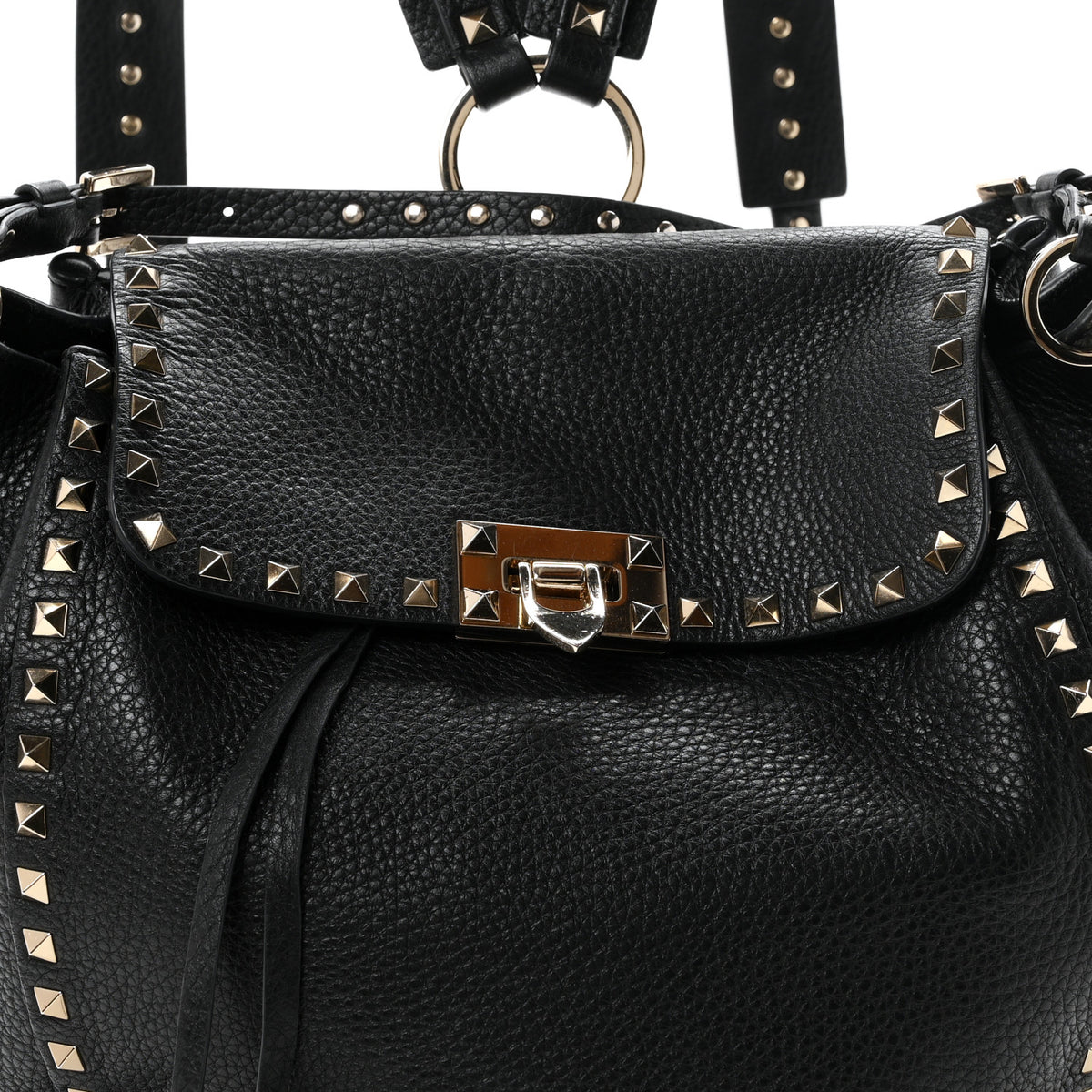 Valentino Garavani Pebbled Calfskin Rockstud Drawstring Backpack Black 7 of 9