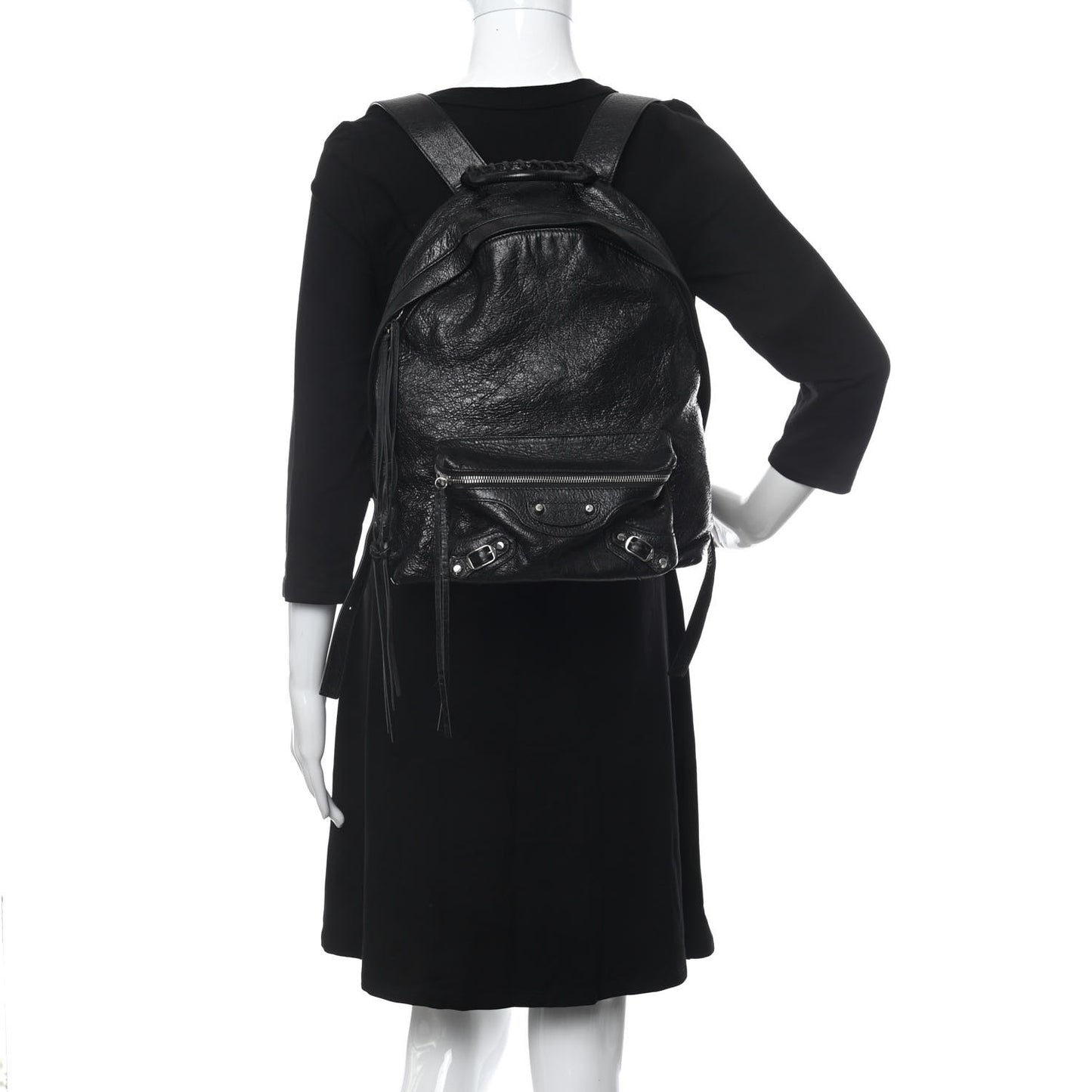 Agneau Classic Silver Hardware Backpack Black