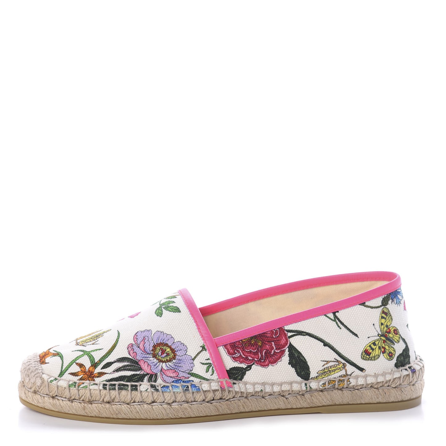 Canvas Flora Print Espadrilles 40 White Multicolor Fuxia