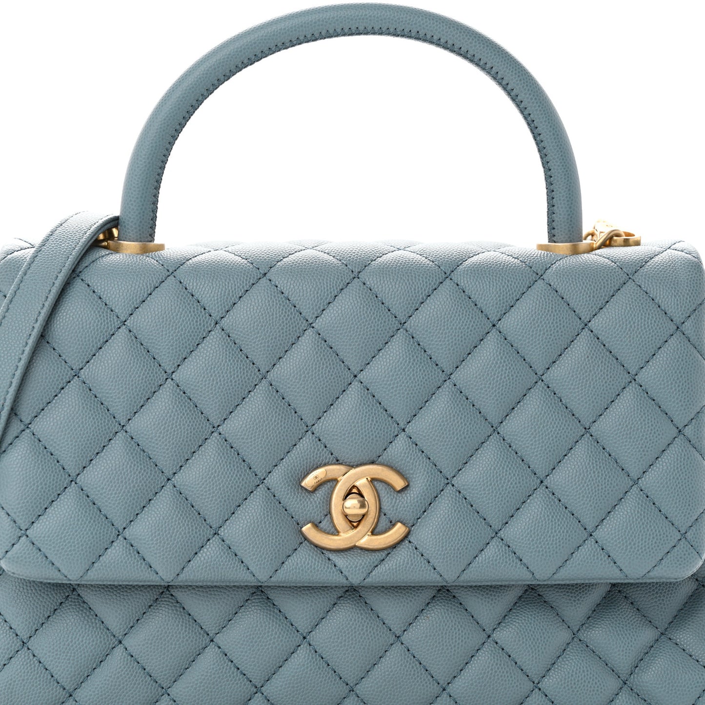 Caviar Quilted Small Coco Handle Flap Light Blue