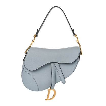 Christian Dior Grained Calfskin Saddle Bag Sky Blue 1 of 9