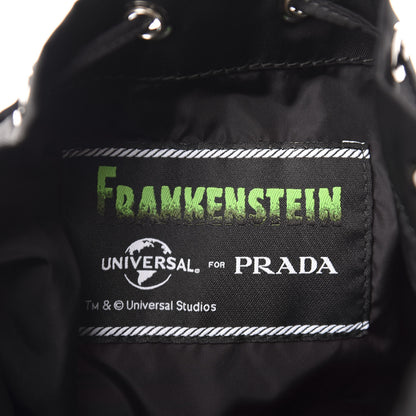 Prada X UNIVERSAL STUDIOS Tessuto Nylon Saffiano Frankenstein Heart Drawstring Wristlet Bucket Bag Fuxia 9 of 12