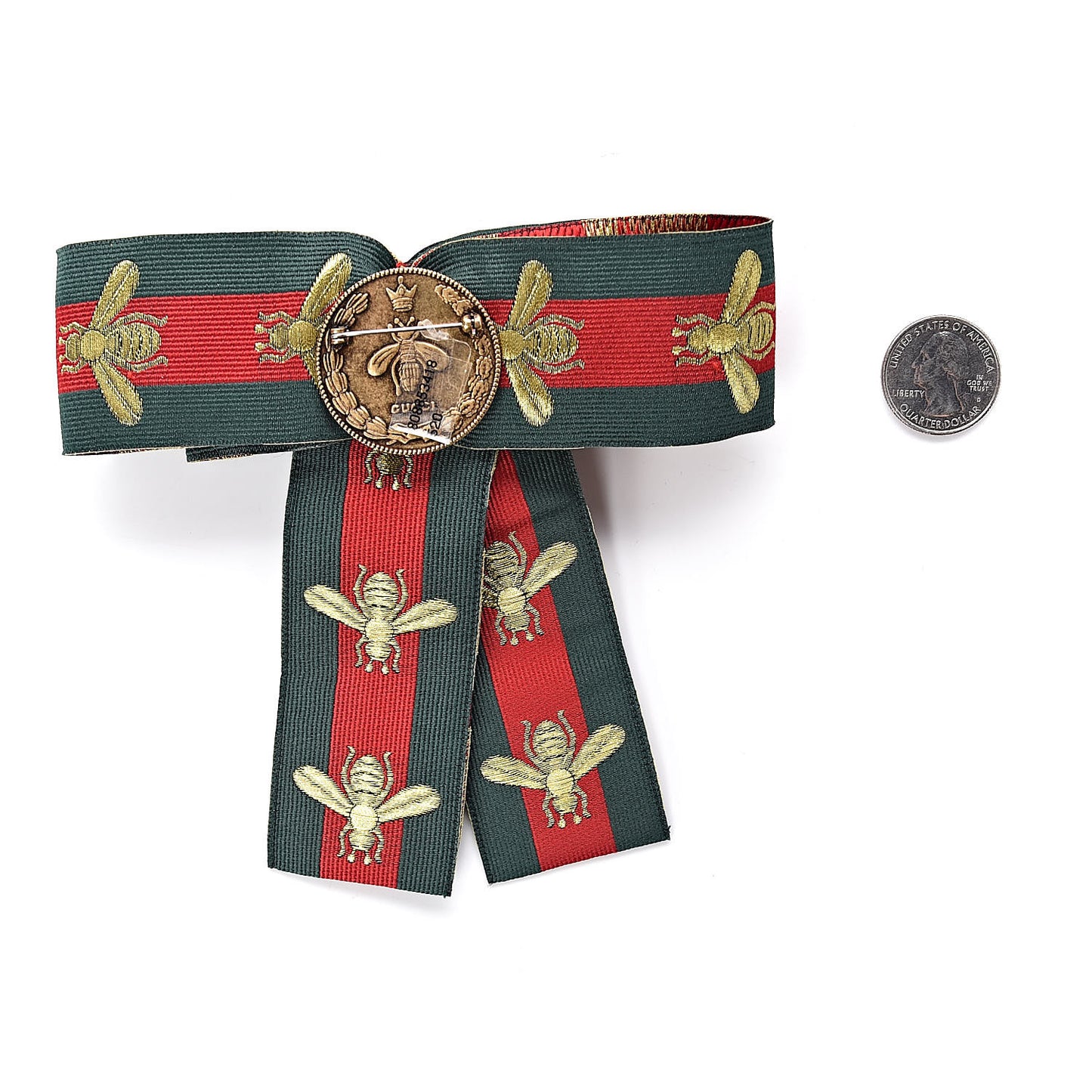 Ribbon Web Bow Bee Pearl Brooch Red Green