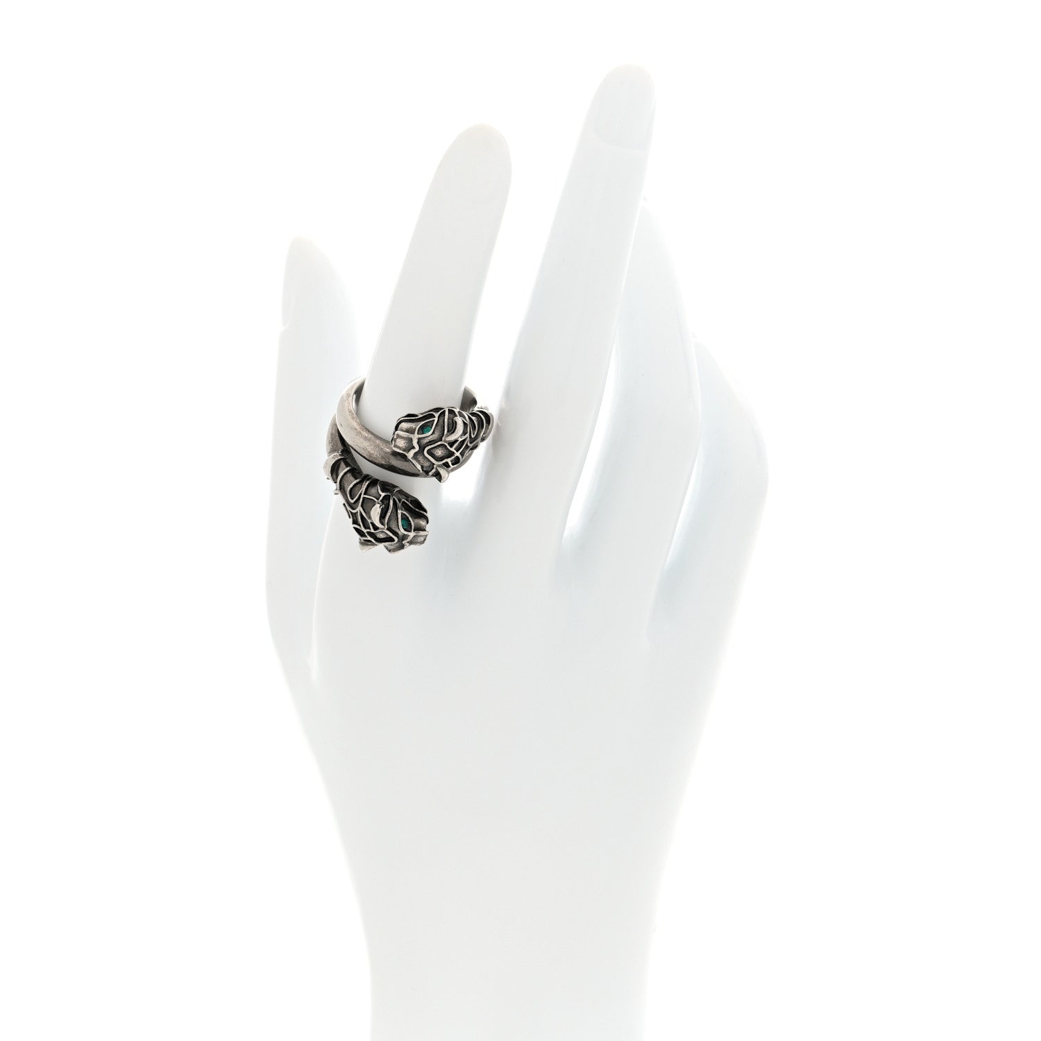 Gucci Tiger Head Swarovski Crystals Ring 15 Silver Green 2 of 6