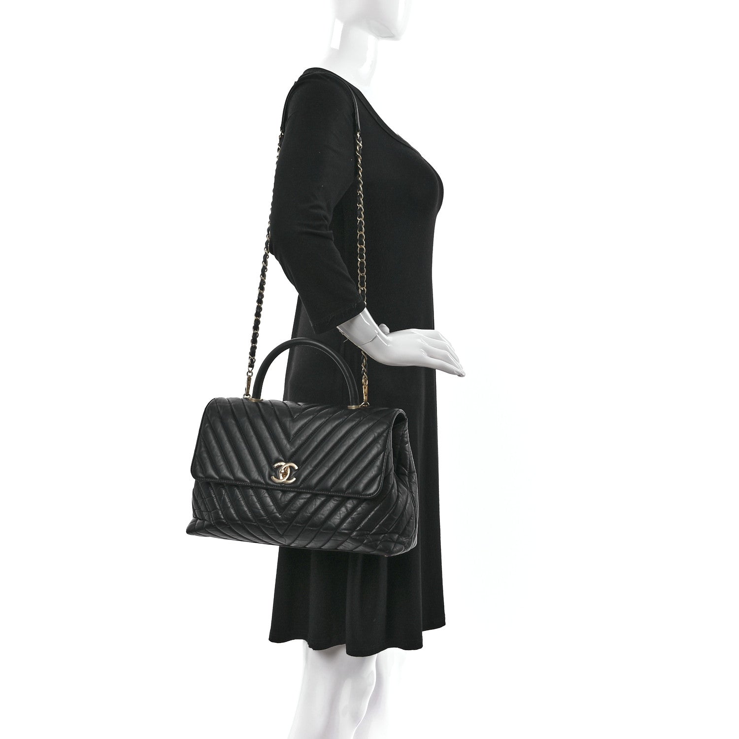 Chanel Calfskin Chevron Quilted Medium Coco Handle Flap Black 2 of 13