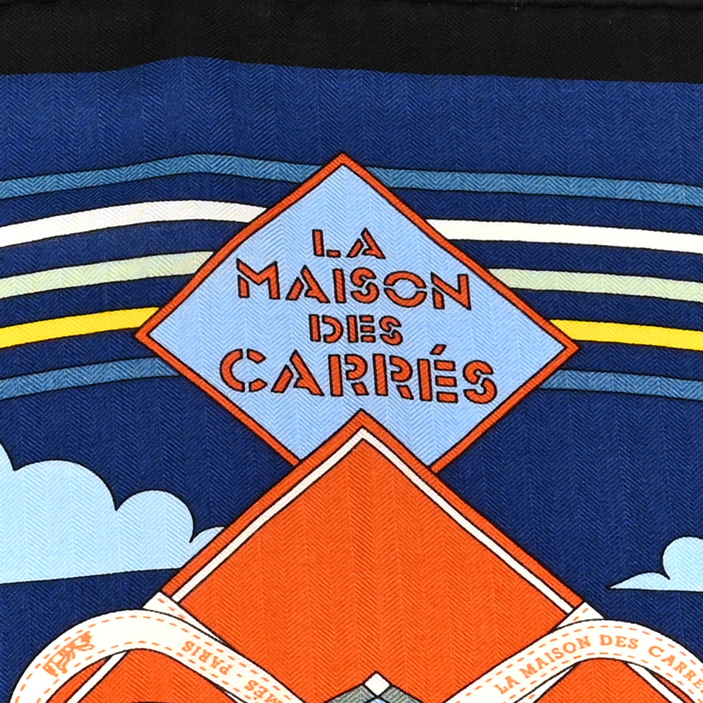Cashmere Silk La Maison des Carres Shawl 140 Bleu Nuit Ciel Orange