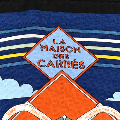 Hermes Cashmere Silk La Maison des Carres Shawl 140 Bleu Nuit Ciel Orange 3 of 4