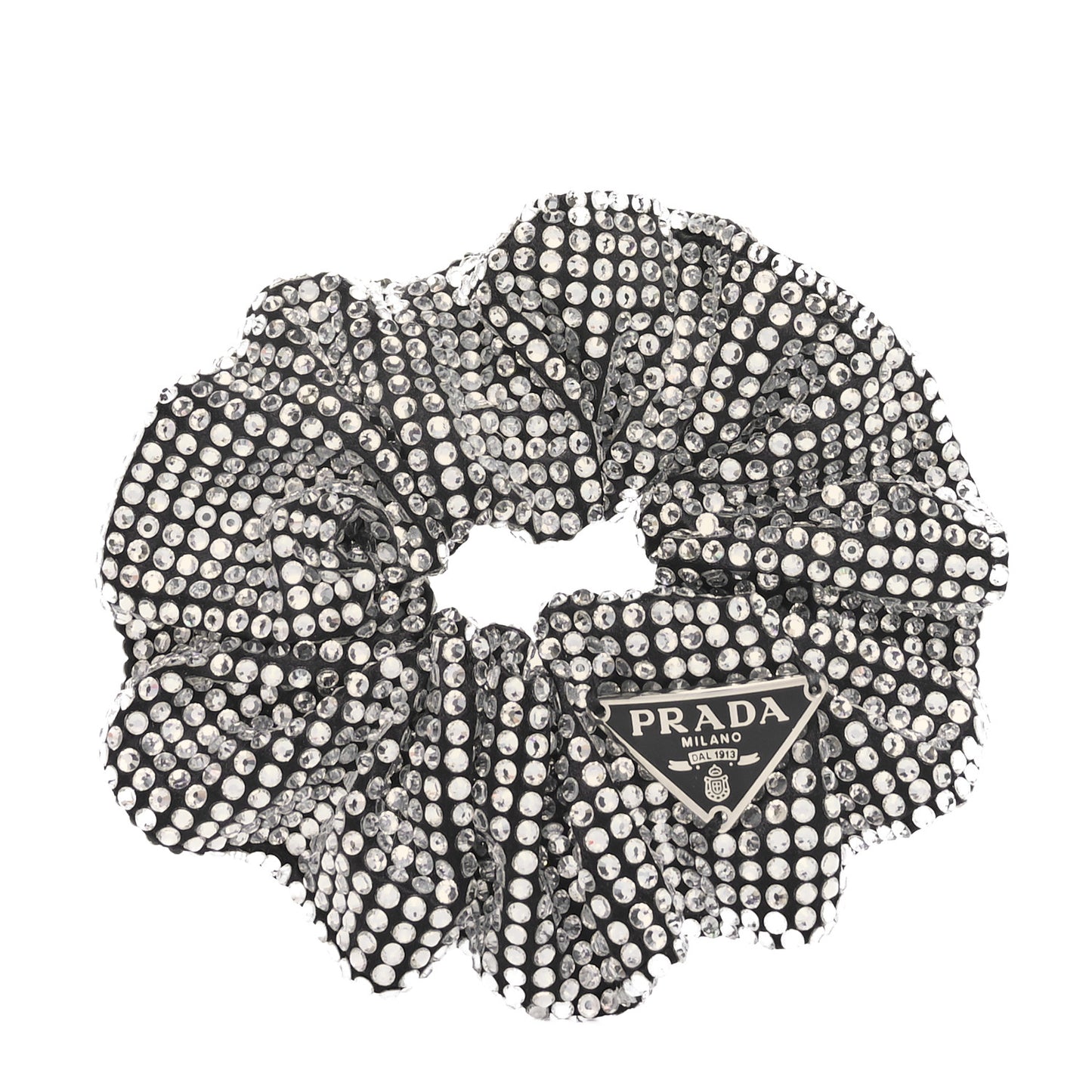 Crystal Satin Metal Logo Scrunchie Black